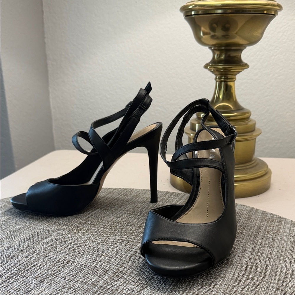 Gianni Bini Black Strappy Peep-Toe Slingbacks